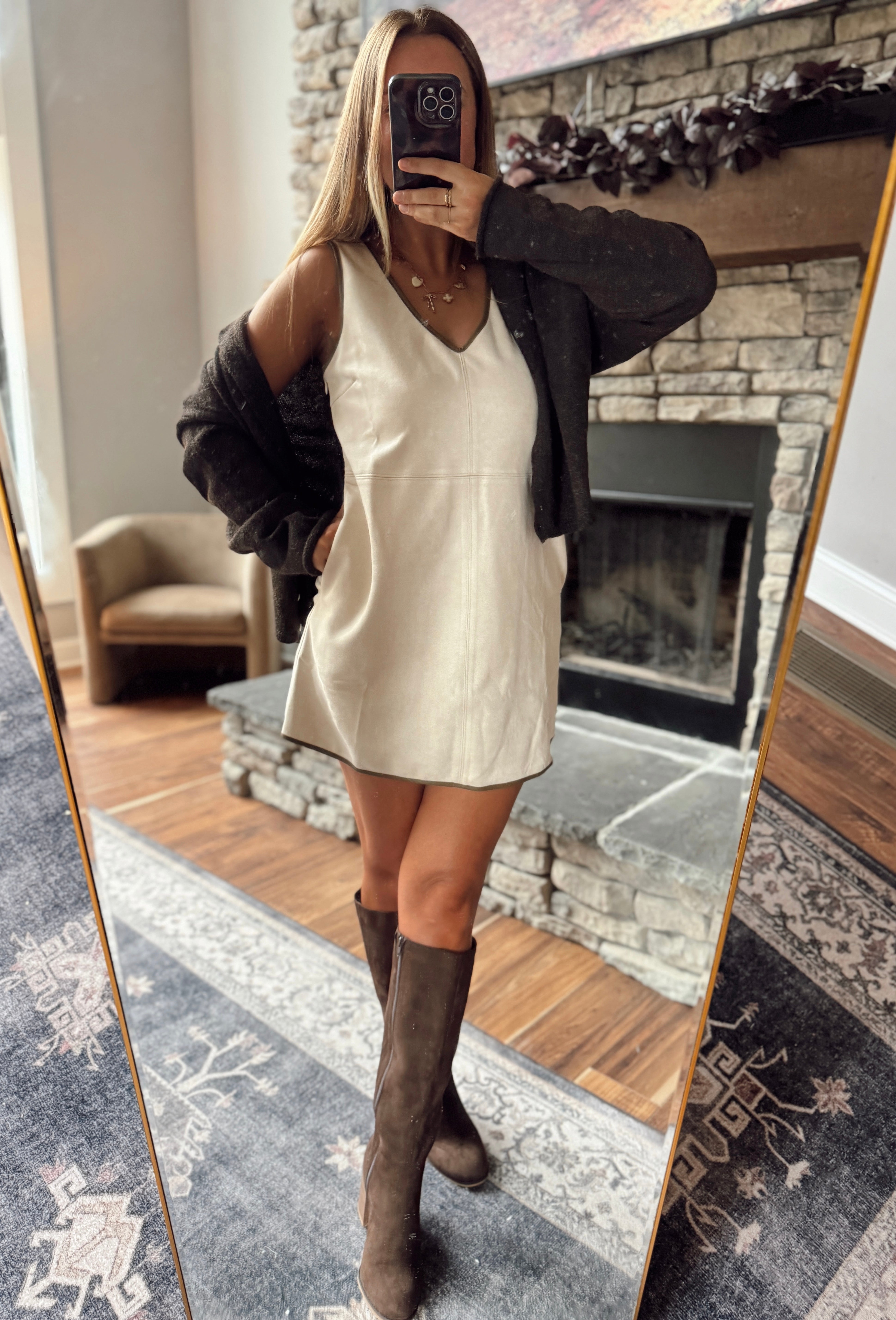 ecru mini dress Cherita Off Shoulder Lace Sleeve Mini Knit Dress