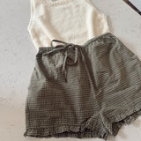 Olive Plaid Ruffle Hem Shorts