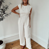 Only The Best Oatmeal Side Smocked Jumpsuit