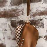 Brown Wonderlust Woven Daul Pouch Wristlet IN STORE