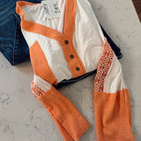 Bright Future Ivory/Coral V-Neck Patch Work Long Sleeve