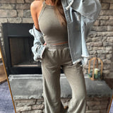 Olive Julia Mineral Wash Wide Leg Pant