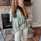 Penelope Pale Aqua Pearled Flowy Short Sleeve