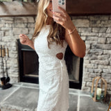 In The Clouds White Cotton Floral Mini with Side Cutouts