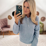 Dusty Blue Piper Henley Pullover IN STORE