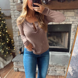 Brown Adrianna Thermal Henley Top