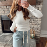 Off White Ribbed Knit Long Sleeve