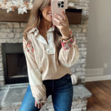 Abby Almond Collared Patch Worked Long Sleeve