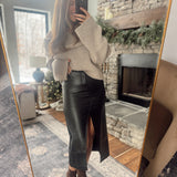 Black Downtown Leather Midi Skirt