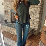 Hunter Green Elyese Pintuck Peplum Top