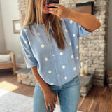 Light Blue Polka Dot Cardigan Top