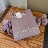Grandma Light Plum Floral Embroidered Crew