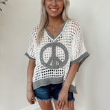 POL Ivory Grey Oversized Peace Sign Knit