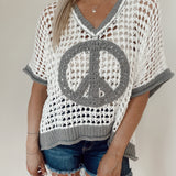 POL Ivory Grey Oversized Peace Sign Knit