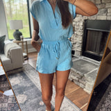 Sky Blue Gauze Cutout Back Romper