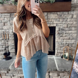 Free Spirit Beige Lace Raw Hem Babydoll Short Sleeve