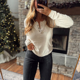 Oatmeal Adrianna Thermal Henley Top