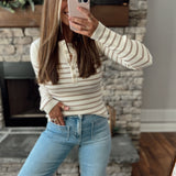 Perfect Moment Cream/Taupe Striped Ribbed Henley