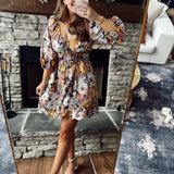 Blooming Frenzy Charcoal Floral Puff Sleeve Mini