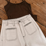 Taupe Blanket Stitch HW Cropped Pants