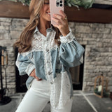 Delaney Denim/Lace Button Down Shacket