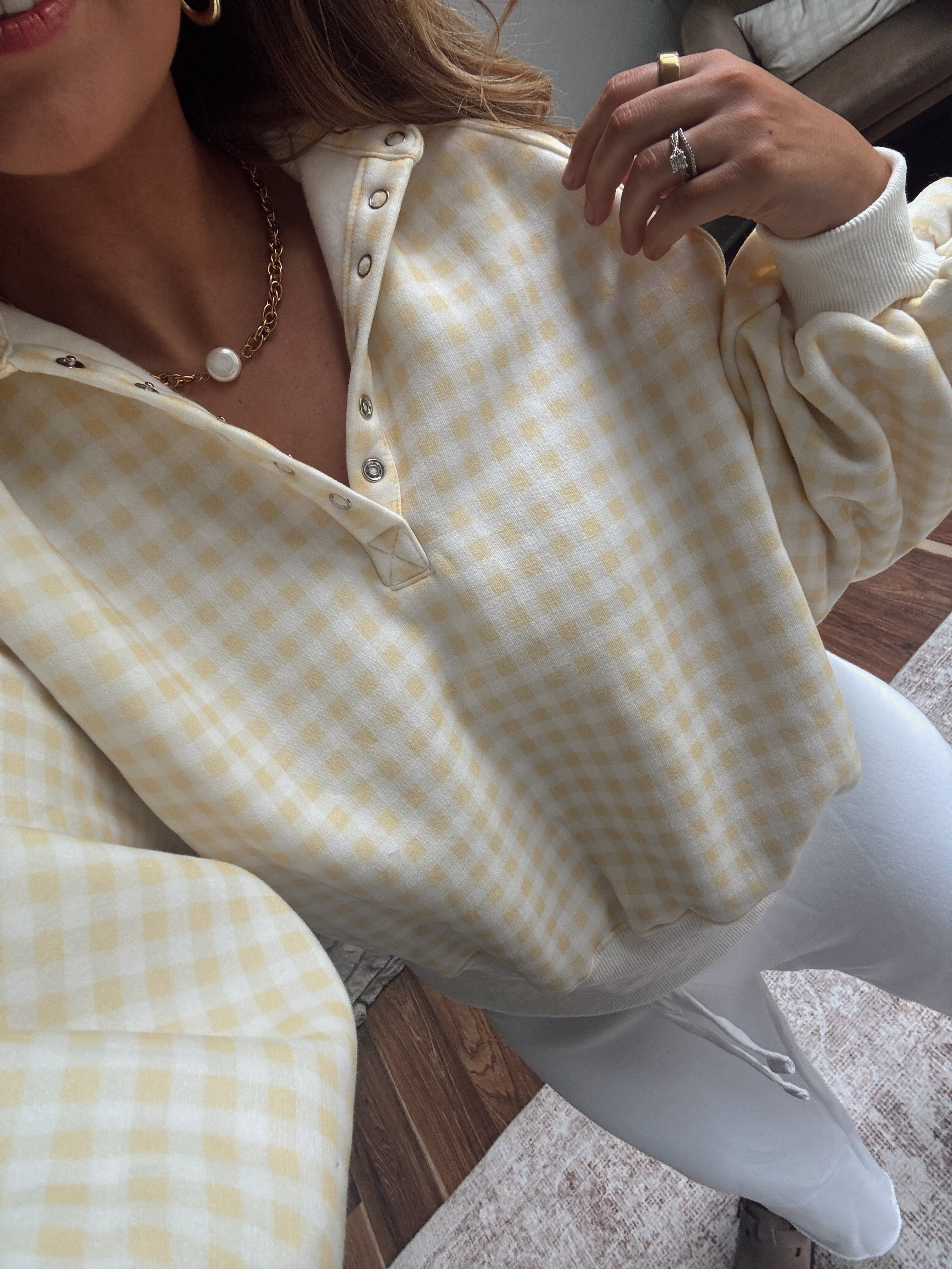 Yellow Checkered Malyd Snap Button Pullover