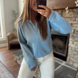 Daphne Powder Blue Cotton Knit Cardigan