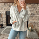 Green/Grey Coast Line Stripe Mix French Terry Half Zip