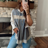 Ocean Blue Falling For You Flannel Color Block Hoodie