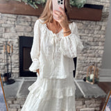 Dream Cream Pointelle Front Tie Top with Tiered Maxi Skirt Set