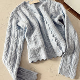 Light Blue Leona Scallop Hem Cardigan