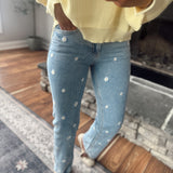 Mica Medium HR Daisy Embroidered Straight Denim