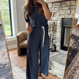 Navy Waffle Knit Top & Pants Set