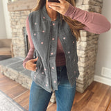 Teal Stitched in Bloom Corduroy Vest