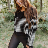 Iris Black Stripe Crop Sweater