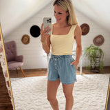 Denim Blue Drawstring Shorts