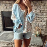Shelly Sky Blue Multi Floral Print V Neck long Sleeve