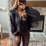 Maggie Black Mineral-Washed Hooded Half Zip