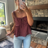 Wrenlee Merlot Ruffle Tiered Cami Top