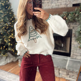 Ivory Christmas Tree Stitched Sweater