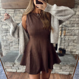 Chestnut Sleeveless Suede Flared Mini Dress