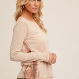 Janie Natural Aztec Peekaboo Rib Longsleeve