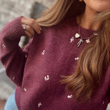 Plum Whimsy Wildflower Sweater