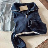 Navy Zenia Plaid Trim Pullover
