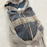 Ocean Blue Falling For You Flannel Color Block Hoodie