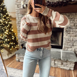 Red Bean Striped Faux Double Layer Sweater
