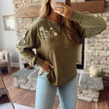 Burnt Olive Pocket Full of Posies Top