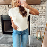 Ivory Mock Neck Short Sleeve Pocket Detail Sweater