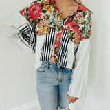 There She Grows Floral Stripe Button-Up