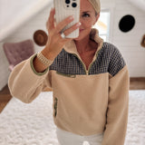 Beige & Navy Plaid Fleece